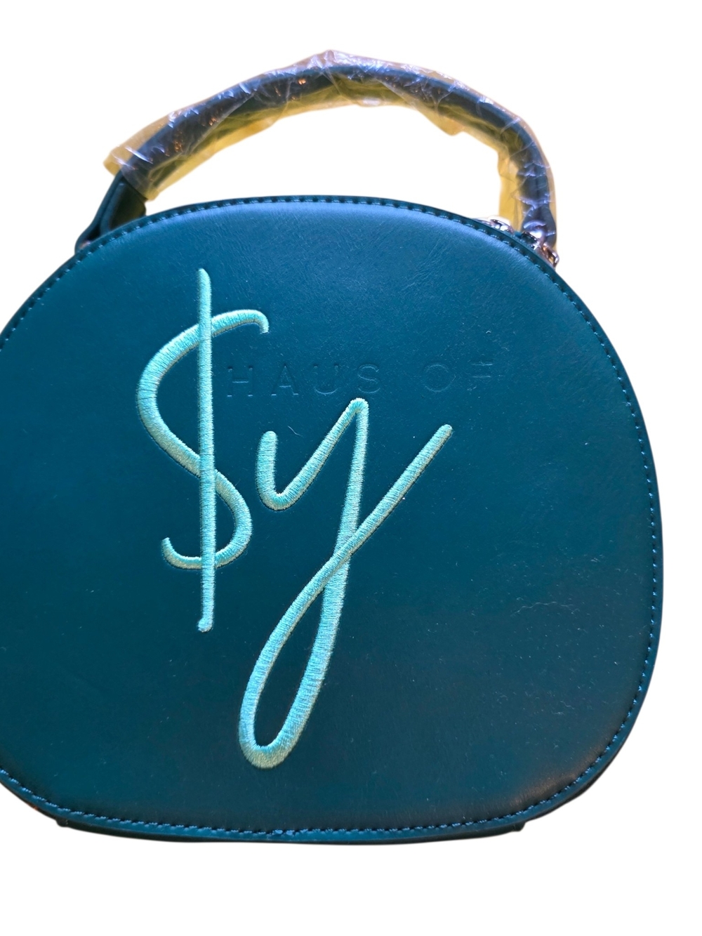 Haus of SY Signature Round Logo Bag Teal Crossbody Satchel Top Handle Purse NWOT